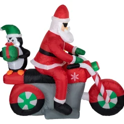 New LED Lighted Santa and Penguin on Motorcycle Outdoor Christmas Inflatable - 5' Santa Claus