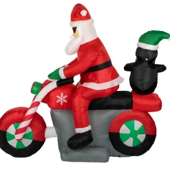 New LED Lighted Santa and Penguin on Motorcycle Outdoor Christmas Inflatable - 5' Santa Claus