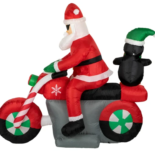 New LED Lighted Santa and Penguin on Motorcycle Outdoor Christmas Inflatable - 5' Santa Claus
