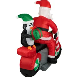 New LED Lighted Santa and Penguin on Motorcycle Outdoor Christmas Inflatable - 5' Santa Claus