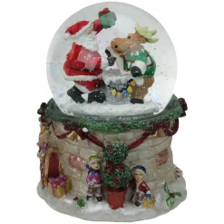 Outlet LED Lighted Santa and Reindeer Musical Christmas Snow Globe - 5.75" Animated & Musical