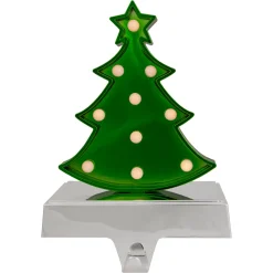 Best LED Lighted Shiny Christmas Tree Stocking Holder - 7" - Silver and Green Stocking Holders