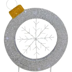 Discount LED Lighted Silver Tinsel Ornament with Snowflake Outdoor Christmas Decoration - 21.5" Snowflakes
