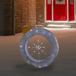 Discount LED Lighted Silver Tinsel Ornament with Snowflake Outdoor Christmas Decoration - 21.5" Snowflakes