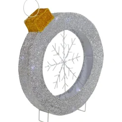 Discount LED Lighted Silver Tinsel Ornament with Snowflake Outdoor Christmas Decoration - 21.5