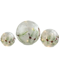 New LED Lighted Snowball Glass Christmas Globes with Timer - 8" - Set of 3 People
