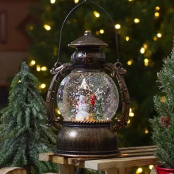 Best LED Lighted Snowman and Christmas Trees Snow Globe Lantern - 8" Lanterns