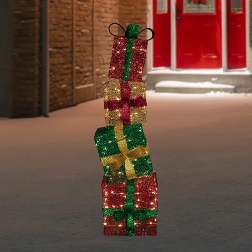 Outlet LED Lighted Stacked Christmas Gifts Outdoor Decoration - 53" - Warm White Gifts & Bows