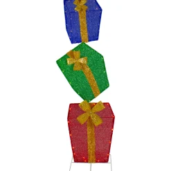 Online LED Lighted Stacked Tinsel Gift Boxes Outdoor Christmas Decoration - 48" - Warm White Gifts & Bows