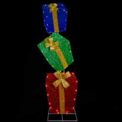Online LED Lighted Stacked Tinsel Gift Boxes Outdoor Christmas Decoration - 48