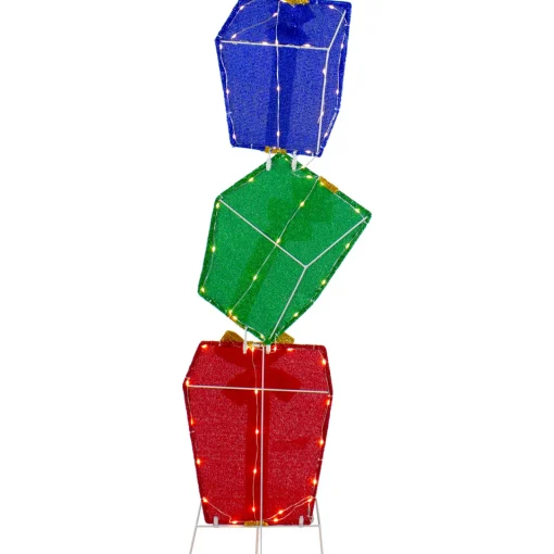 Online LED Lighted Stacked Tinsel Gift Boxes Outdoor Christmas Decoration - 48" - Warm White Gifts & Bows