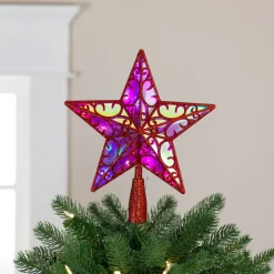 Discount LED Lighted Star Glittered Christmas Tree Topper - 11" - Red - Multicolor Lights Stars