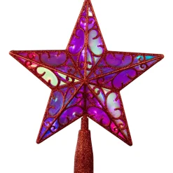Discount LED Lighted Star Glittered Christmas Tree Topper - 11" - Red - Multicolor Lights Stars