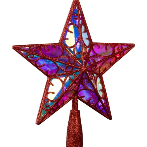 Discount LED Lighted Star Glittered Christmas Tree Topper - 11" - Red - Multicolor Lights Stars