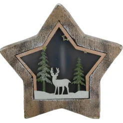 Outlet LED Lighted Star with Reindeer in the Woods Scene Christmas Decoration - 13.25" Animals