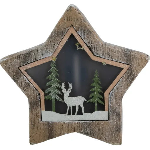 Outlet LED Lighted Star with Reindeer in the Woods Scene Christmas Decoration - 13.25" Animals