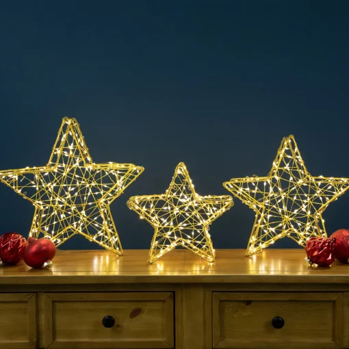 Discount LED Lighted Stars Outdoor Christmas Decorations - 14" - Gold - Set of 3 Stars