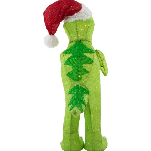 Sale LED Lighted Tinsel Santa T-Rex Dinosaur Outdoor Christmas Decoration - 30" - Warm White Animals