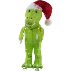 Sale LED Lighted Tinsel Santa T-Rex Dinosaur Outdoor Christmas Decoration - 30