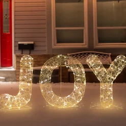 Best LED Lighted Twinkle "Joy" Metal Wire Outdoor Christmas Decoration - 16" - Gold Yard Signs