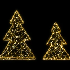 Clearance LED Lighted Wire Christmas Tree Decorations - 14" - Gold - Set of 2 Trees