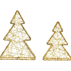 Clearance LED Lighted Wire Christmas Tree Decorations - 14" - Gold - Set of 2 Trees
