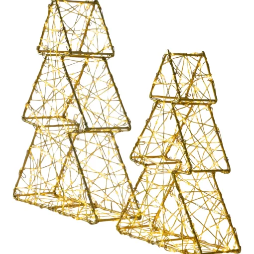 Clearance LED Lighted Wire Christmas Tree Decorations - 14" - Gold - Set of 2 Trees