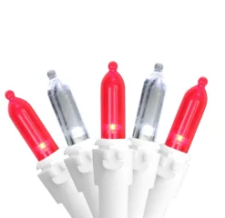 Outlet LED Mini Christmas Lights - Red and Pure White - 16.25' White Wire - 50ct Led