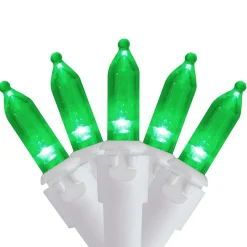 Outlet LED Mini Christmas Lights - Green - 16.25' White Wire - 50ct Led