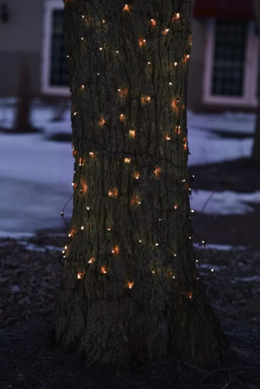 Best LED Net Style Tree Trunk Wrap Christmas Lights - Orange - 2' x 8' - Brown Wire Novelty
