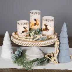 New LED Reindeer Flameless Flickering Wax Pillar Christmas Candles - 6" - Set of 3 Flameless Candles