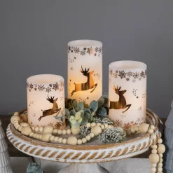New LED Reindeer Flameless Flickering Wax Pillar Christmas Candles - 6