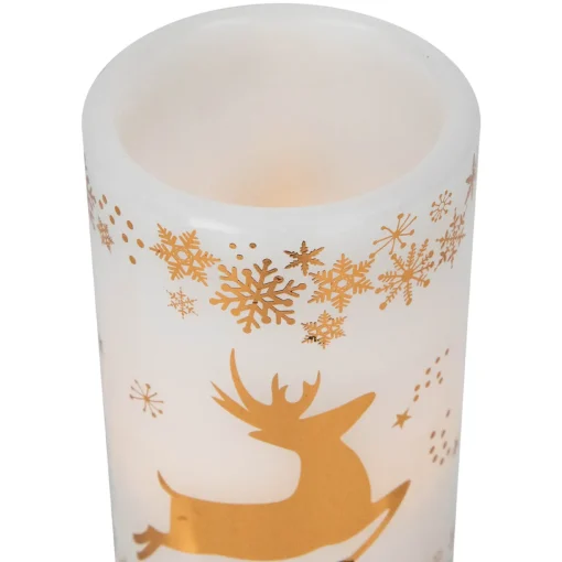 New LED Reindeer Flameless Flickering Wax Pillar Christmas Candles - 6" - Set of 3 Flameless Candles