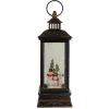 LED Snowman Family Brushed Christmas Lantern Snow Globe - 11" - Black and Gold Lanterns