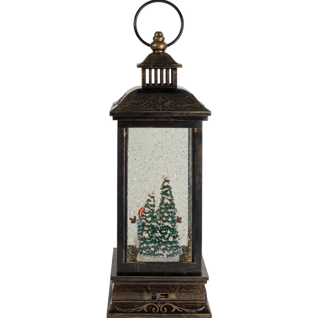 LED Snowman Family Brushed Christmas Lantern Snow Globe - 11" - Black and Gold Lanterns