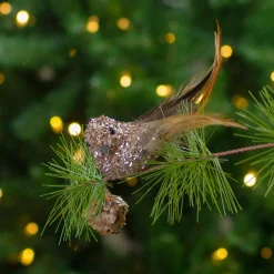Sale Left-Facing Sequin Bird Clip-on Christmas Ornament - 5.5" - Champagne Gold Animals