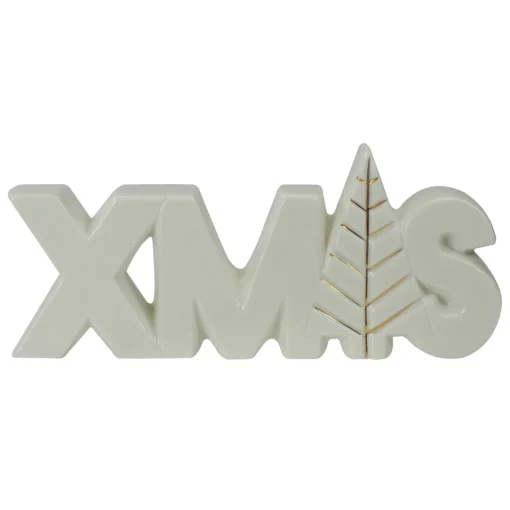Outlet Lettered "XMAS" Tree Ceramic Christmas Sign - 8" - White and Gold Novelty