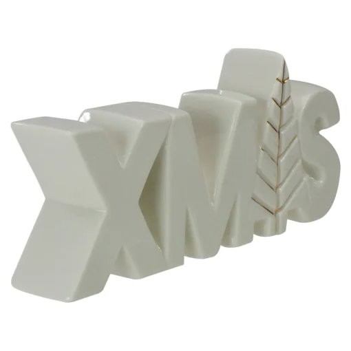 Outlet Lettered "XMAS" Tree Ceramic Christmas Sign - 8" - White and Gold Novelty