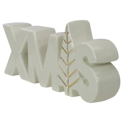 Outlet Lettered "XMAS" Tree Ceramic Christmas Sign - 8" - White and Gold Novelty