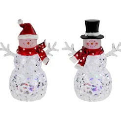 Outlet Lighted Acrylic Snowmen Christmas Decorations - 9" - LED Multicolor Lights - Set of 2 Snowmen