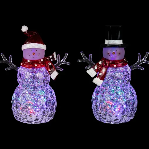 Outlet Lighted Acrylic Snowmen Christmas Decorations - 9" - LED Multicolor Lights - Set of 2 Snowmen
