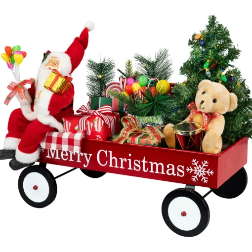 Sale Lighted and Musical Santa Claus Merry Christmas Wagon Decoration - 20" Animated & Musical