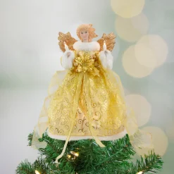 Sale Lighted Angel Christmas Tree Topper - Gold - 12" - Clear Lights Angels