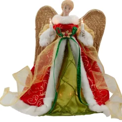 Clearance Lighted Angel with Golden Wings Christmas Tree Topper - 12" - Clear Lights Angels