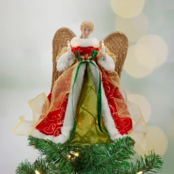 Clearance Lighted Angel with Golden Wings Christmas Tree Topper - 12" - Clear Lights Angels