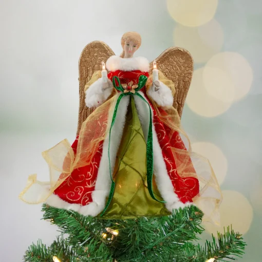 Clearance Lighted Angel with Golden Wings Christmas Tree Topper - 12" - Clear Lights Angels