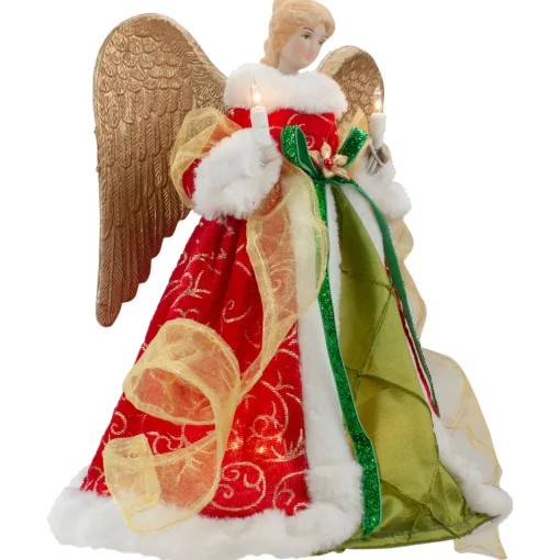 Clearance Lighted Angel with Golden Wings Christmas Tree Topper - 12" - Clear Lights Angels