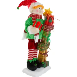 Best Lighted Animated Musical Santa's Elf with Star and Presents Christmas Figure - 30