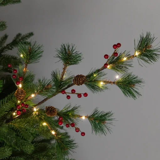 Lighted Berry and Pinecone Christmas Pine Spray - 29" - Warm White Sprays, Picks & Branches