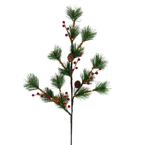 Lighted Berry and Pinecone Christmas Pine Spray - 29" - Warm White Sprays, Picks & Branches